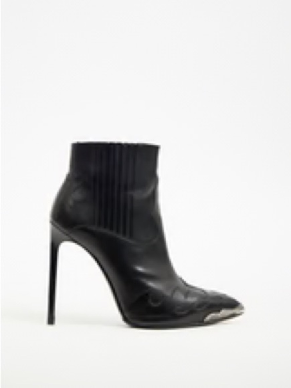 Saint Laurent Women's Black Leather Western Stiletto High-Heel Ankle Boot